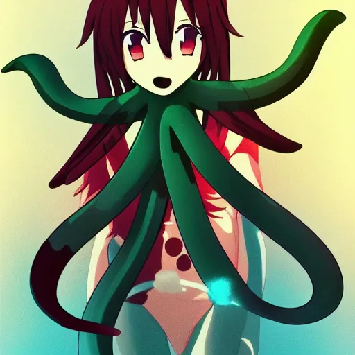 Prompt: anime character being held by an octopusses arms