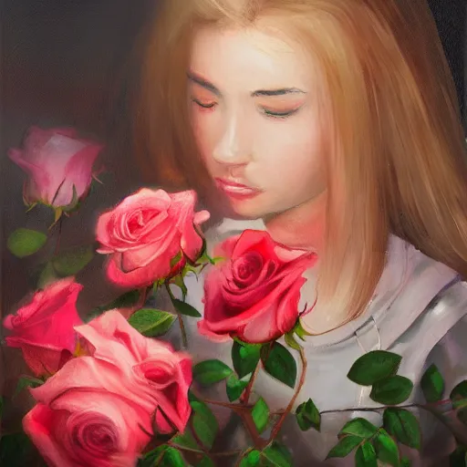 Image similar to a painting of the smell of roses, artstation