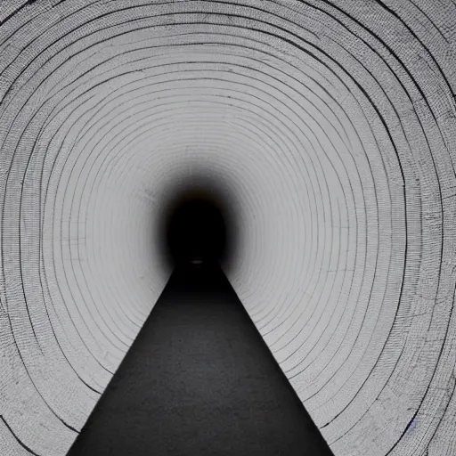 Image similar to A tunnel glowing with lines on the walls leading to the darkness