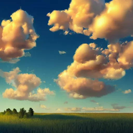 Image similar to puffy clouds, drew struzan style, vfx art, unreal engine render, claymation style, colourful, volumetric light, digital painting, digital illustration, dramatic light,