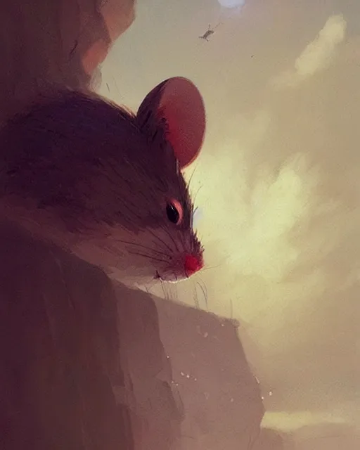 Prompt: viewed from behind, over the shoulder, a cute mouse looks upwards, viewed from behind, digital portrait by greg rutkowski, fantasy art, concept art, by disney concept artists, cinematic lighting, evening light, trending on artstation, cgsociety