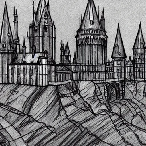 Prompt: Sketch of Hogwarts, astonishing detail