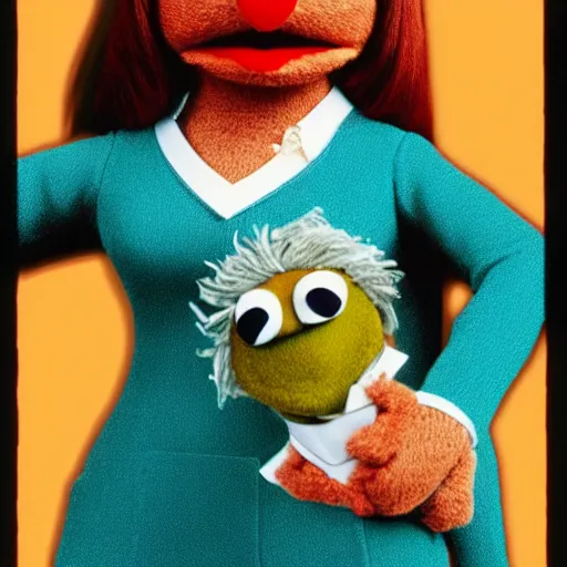 Prompt: Holly Flax as a Muppet, 35mm film