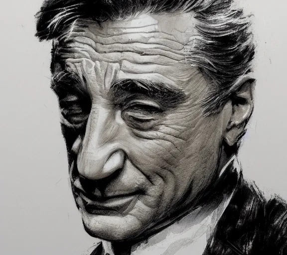 Image similar to a hyper-detailed sketch of Robert DeNiro by Craig Mullins