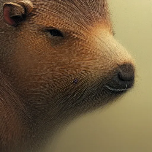 Image similar to detailed photorealistic mugshot of a capybara wearing a highly detailed ornamented crown, sharp focus, in the style of ruan jia, Mandy jurgens, cinematic light, concept art, trending on artstation, ultra realistic