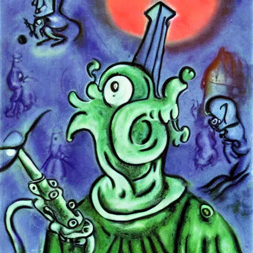 Image similar to squidward as a dark souls boss by Marc Chagall