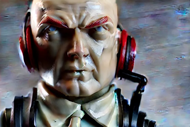 Image similar to a marble sculpture of agent 4 7 from hitman wearing headphones