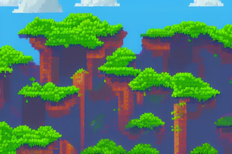 Image similar to landscape, summer, morning, beautiful cloud, quiet, no people, trending on artstation, trending on deviantart, pixelart, pixelperfect, pixel art, pixel, art of angrysnail, Eastward style, Tales of the Neon Sea style