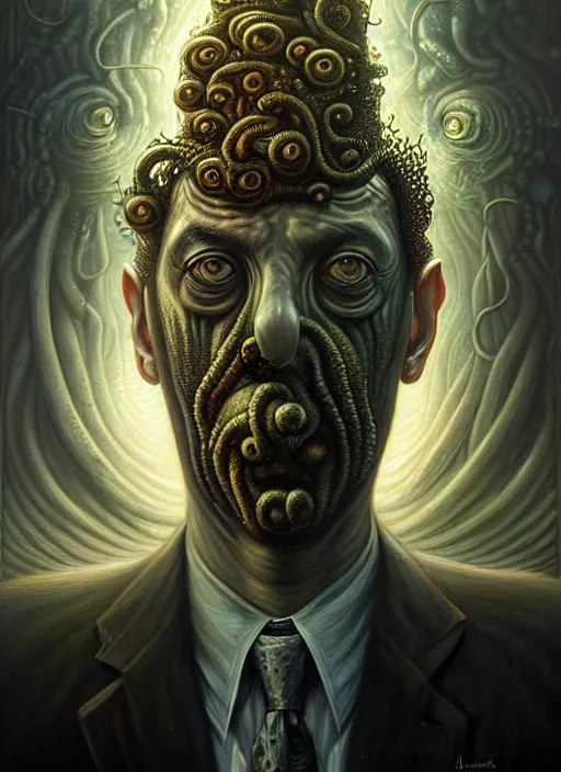 Image similar to lovecraft biopunk portrait of rowan sebastian atkinson, cthulhu, by tomasz alen kopera and peter mohrbacher