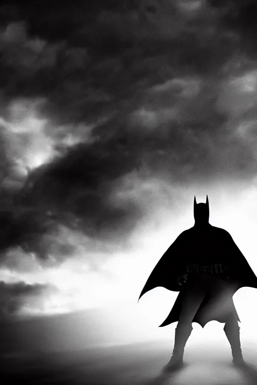 Image similar to cinematic of liam neeson batman, dramatic, moody lighting