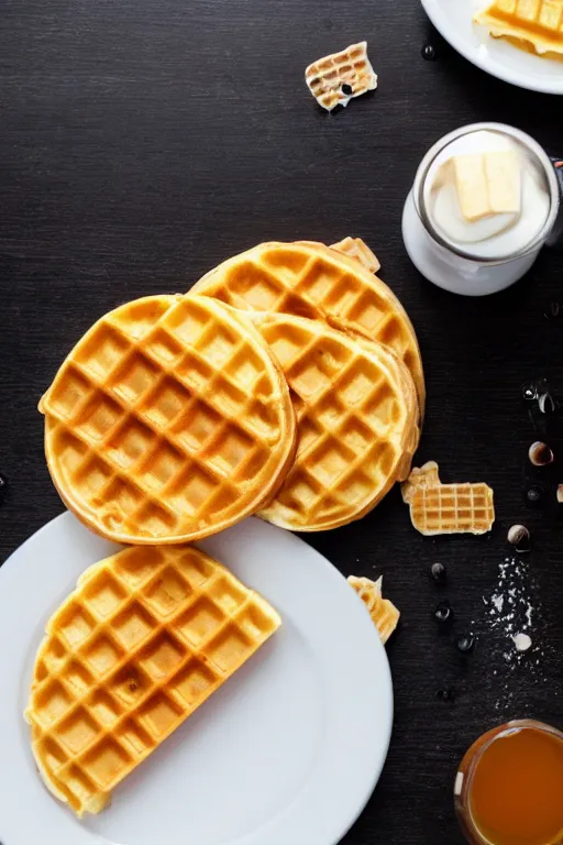 Image similar to eggo waffles and maple syrup on a black laptop computer