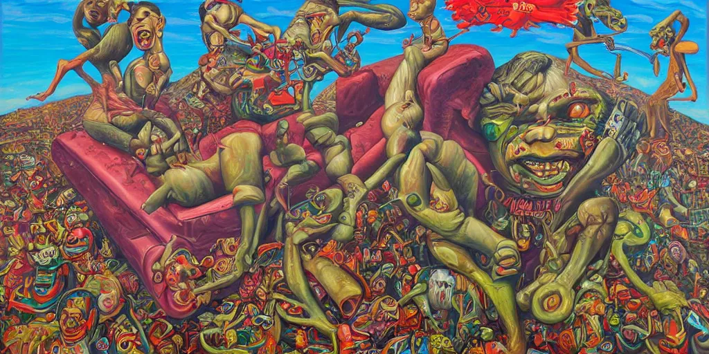 Prompt: refined oil painting lowbrow pop surreal masterpiece in the style of robert williams,