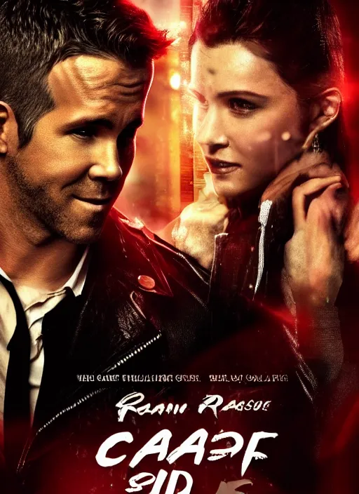 Image similar to poster for a romantic movie featuring ryan reynolds as sgt chase meeting the love of his life tiffany in prison, cyberpunk setting, 4 k resolution, on on imax