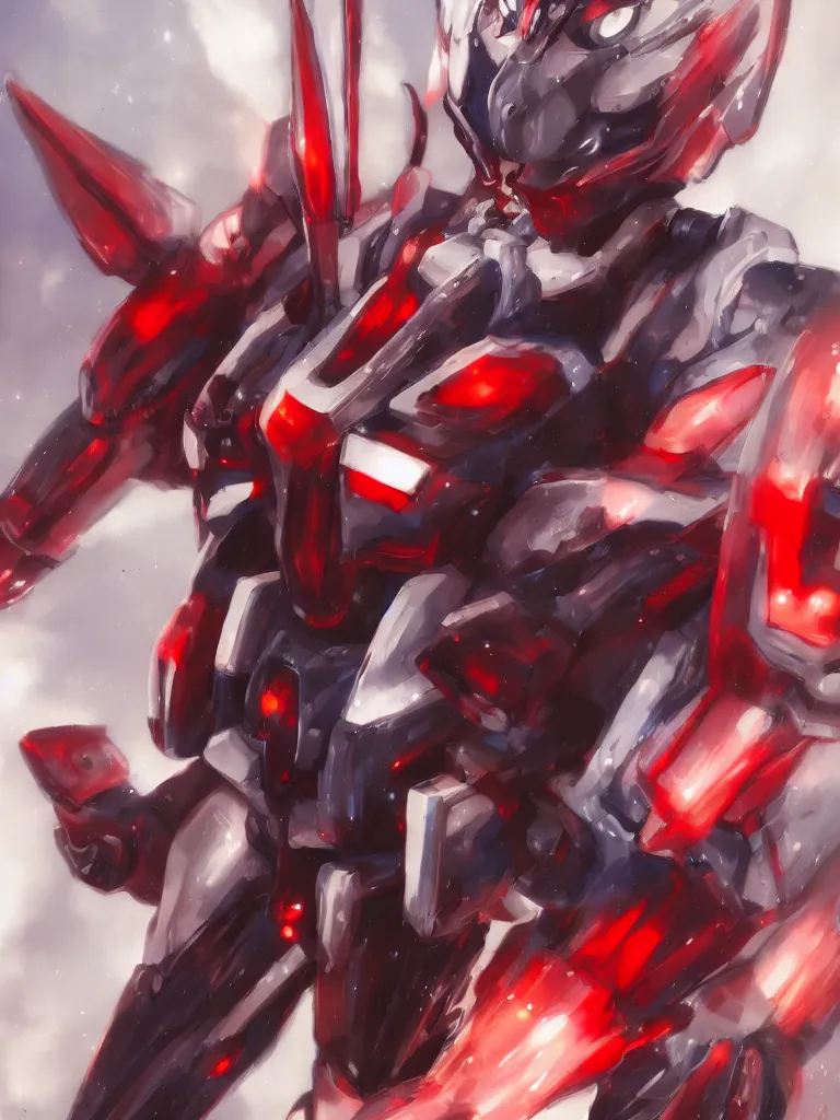 Image similar to A realistic anime portrait of a man in a Gundam suit with glowing red eyes, digital painting, by Stanley Artgerm Lau, Sakimichan, WLOP and Rossdraws, digtial painting, trending on ArtStation, SFW version