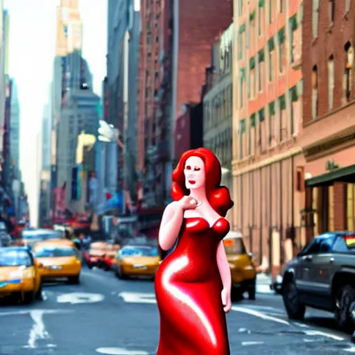 Prompt: Jessica Rabbit confused and lost in the streets of New York