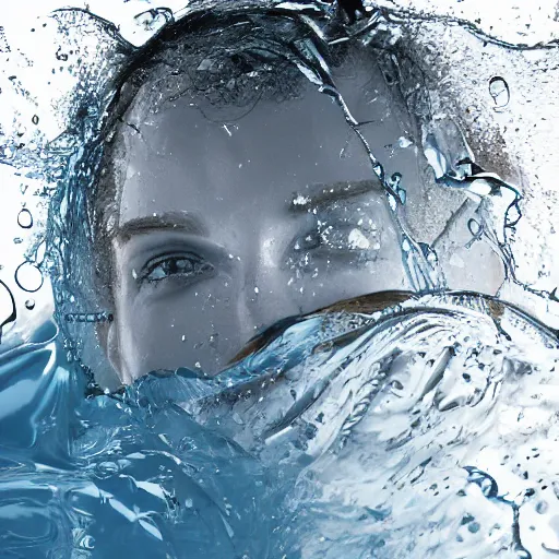 Image similar to water artwork manipulation of a human head,, ray tracing, sharp focus, realistic water, long shot