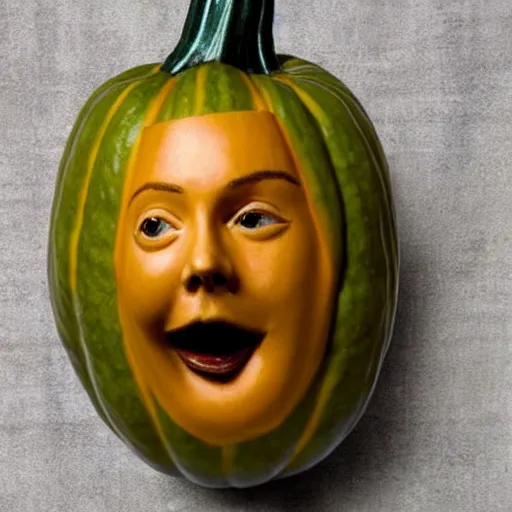 Image similar to gourd with face of amber heard hybrid intercross mix as a gourd