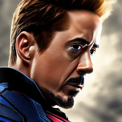 Image similar to Robert Downey Jr as captain america, 8k ultra hd, hyper detailed