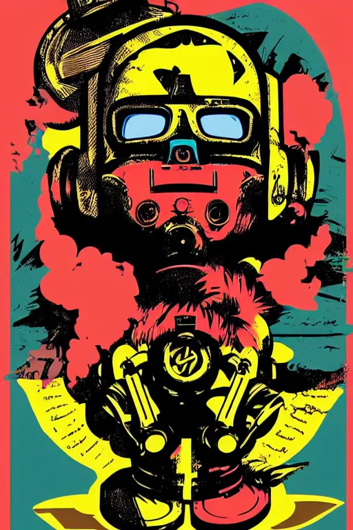 Image similar to fallout 7 6 retro futurist illustration art by butcher billy, sticker, colorful, illustration, highly detailed, simple, smooth and clean vector curves, no jagged lines, vector art, smooth andy warhol style