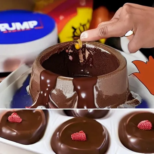 Prompt: donald j. trump projectile vomiting chocolate pudding onto liberals