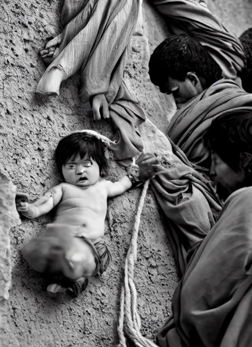 Image similar to angry, taliban, woman, rope, tears, child, baby, dust, suicide. highly details, 8 k, uhd, most incredible modern photography, best photos of the year, depth of anatomy detailed, pulitzer, pinterest, anna forsterling, saul bromberger, hoang long ly, yulia nevskaya, suzanne engelberg, dale odell,