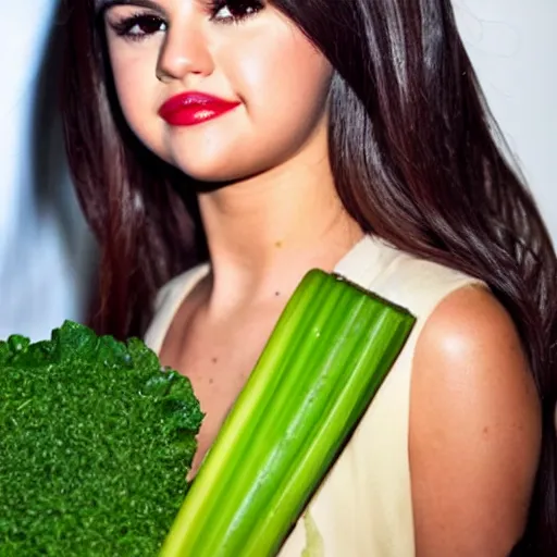 Image similar to selena gomez as humanoid celery