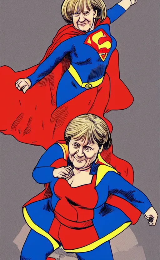 Image similar to illustration of angela merkel as superwoman by katsuhiro otomo