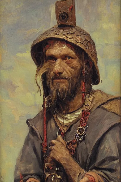 Image similar to slavic dog head man, woolen torso in medieval clothes, builds wooden house, orthodox saint christopher, oil painting, painting by viktor vasnetsov, concept art, hyperrealism, beautiful, high resolution, trending on artstation,