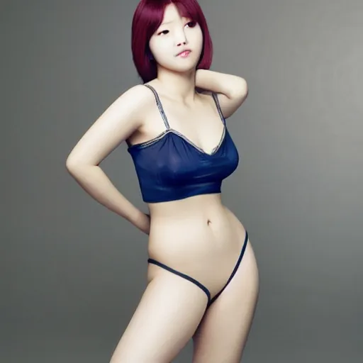 Image similar to jyp the asiansoul. curvaceous beautiful female body. demure feminine pose. soft features.