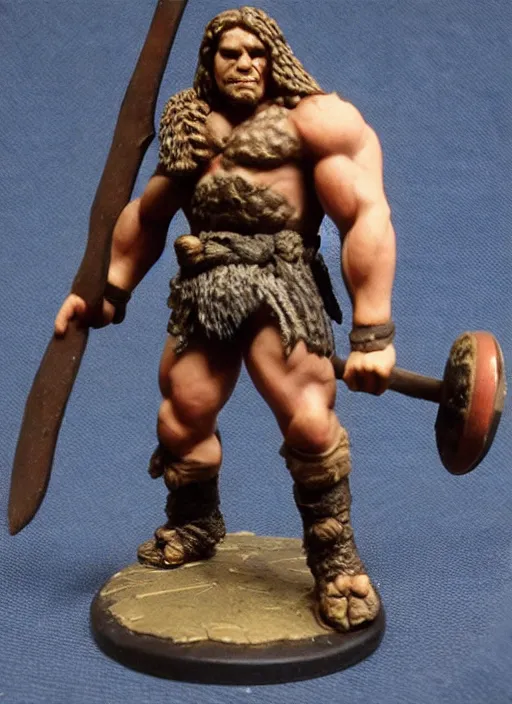 Prompt: Images on the store website, eBay, Full body, Miniature of a muscular barbarian warrior with club