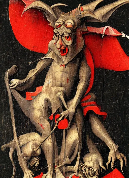 Prompt: red devil Gargoyle, Medieval painting by Hieronymus Bosch, Florence