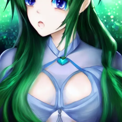 Image similar to beautiful, green haired, anime girl, blue eyes, fairy wings