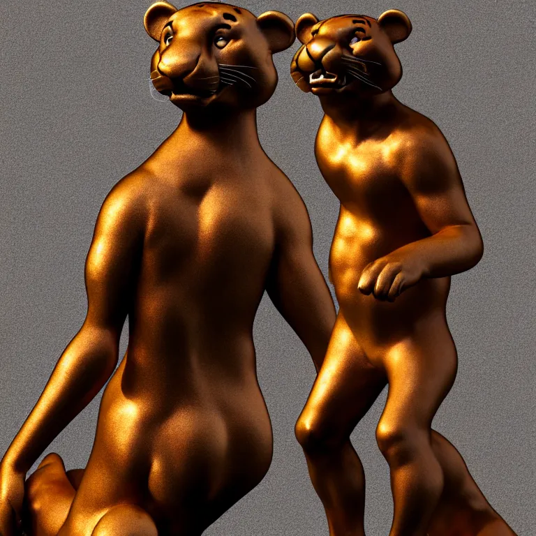 Prompt: bronze tigger statue, 3 d render, 3 d rendering, hdr, dynamic lighting, unreal engine, shiny, metallic