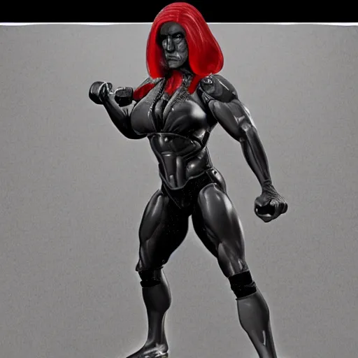 Image similar to sith lord, female, body builder, cyborg, high detail, tiny