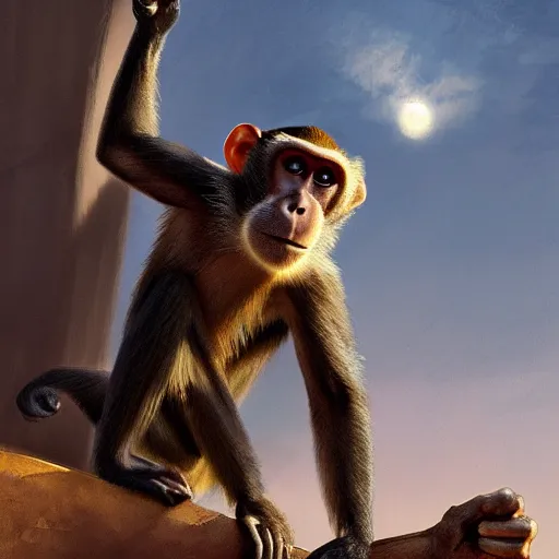 Image similar to a monkey throwing a bone to the air , dramatic lighting, cinematic, establishing shot, extremly high detail, photorealistic, cinematic lighting, artstation, style by James Gurney