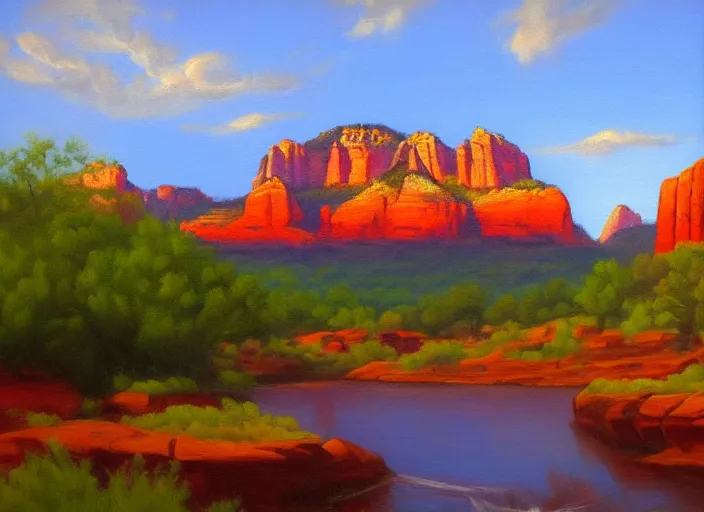 Image similar to sedona, arizona in the style of hudson river school of art, oil on canvas