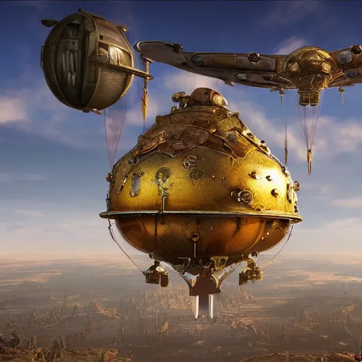 Image similar to enormous flying fortress in a faberge egg, sky, steampunk, fantasy art, masterpiece, unreal engine