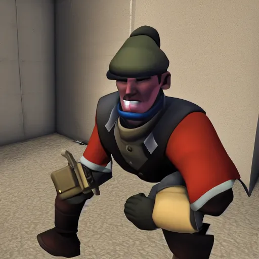 Image similar to the soldier from team fortress 2 doing a funny face