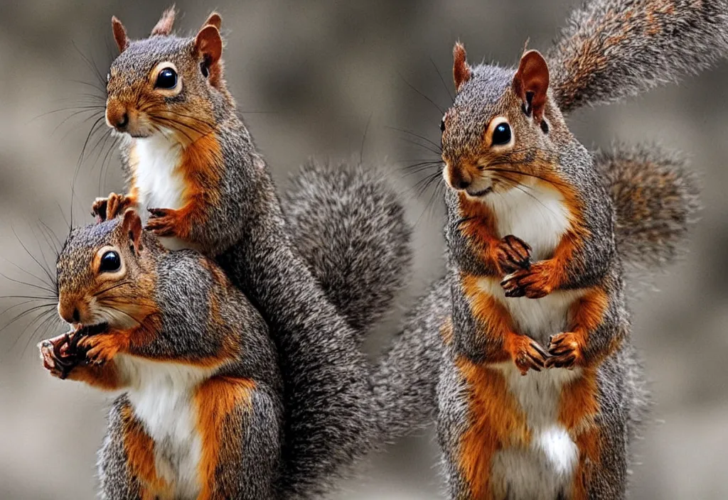 Prompt: genetically modified squirrels with guns hold a bank hostage