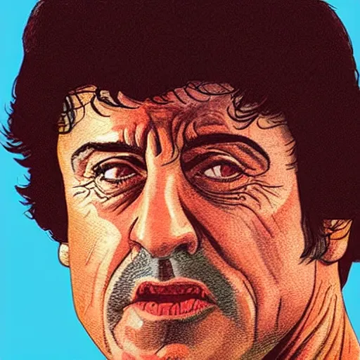 Image similar to “ sylvester stallone retro minimalist portrait by jean giraud, moebius starwatcher comic, sharp, smooth face, 8 k ”