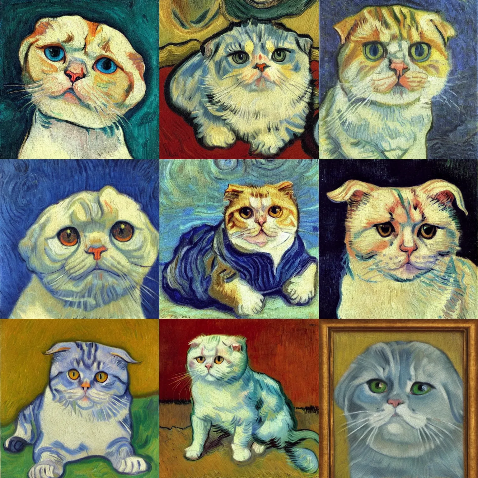 Prompt: scottish fold, expressive oil painting, by Vincent van Gogh