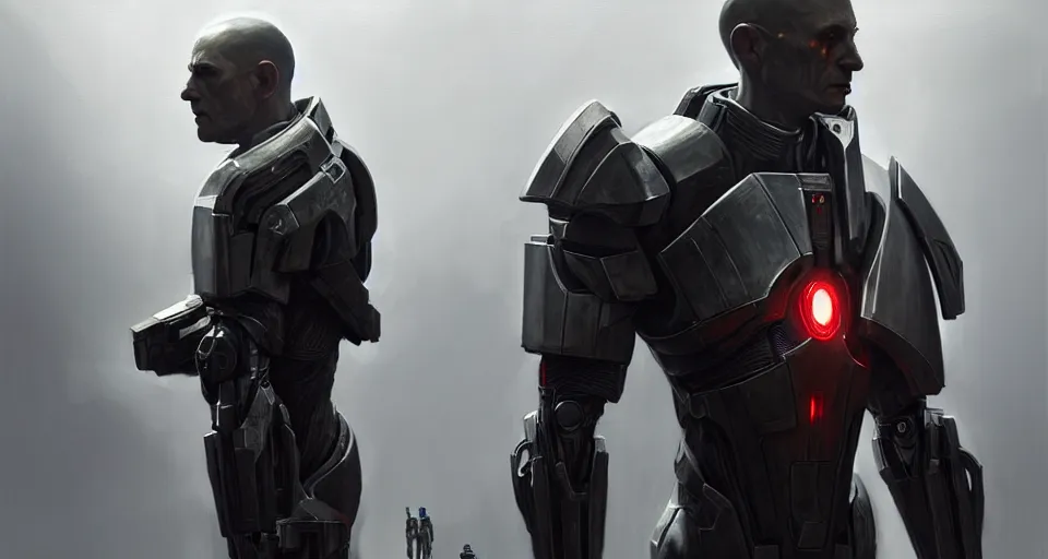 Prompt: hyper realistic sci - fi matte concept art painting of a cyborg soldier in mass effect - like armor, beautiful details, strong composition painted by kim jung guweta studio rutkowski, james gurney and greg rutkowski, and lucasfilm, smooth, intricate, detailed, sharp focus, cinematic