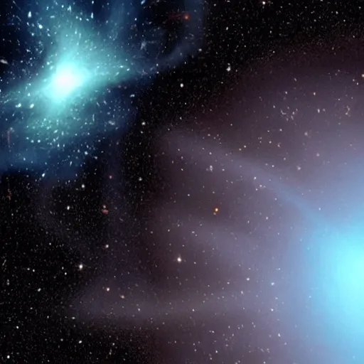 Image similar to A cosmic web surrounded by dark matter and orbiting pulsars behind a black hole behind the backdrop of a nebula