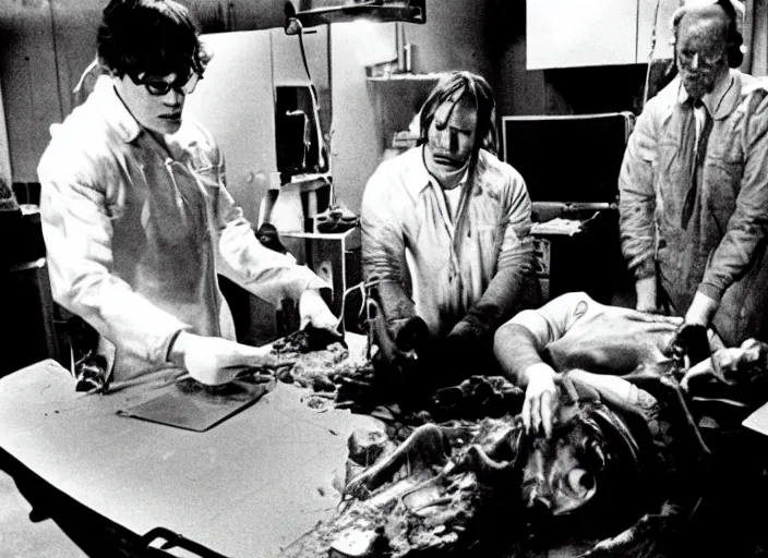 Image similar to 3 5 mm photography of a human monster dissection in the operations room horror film practical fx by david cronenberg ridley scott 1 9 7 0