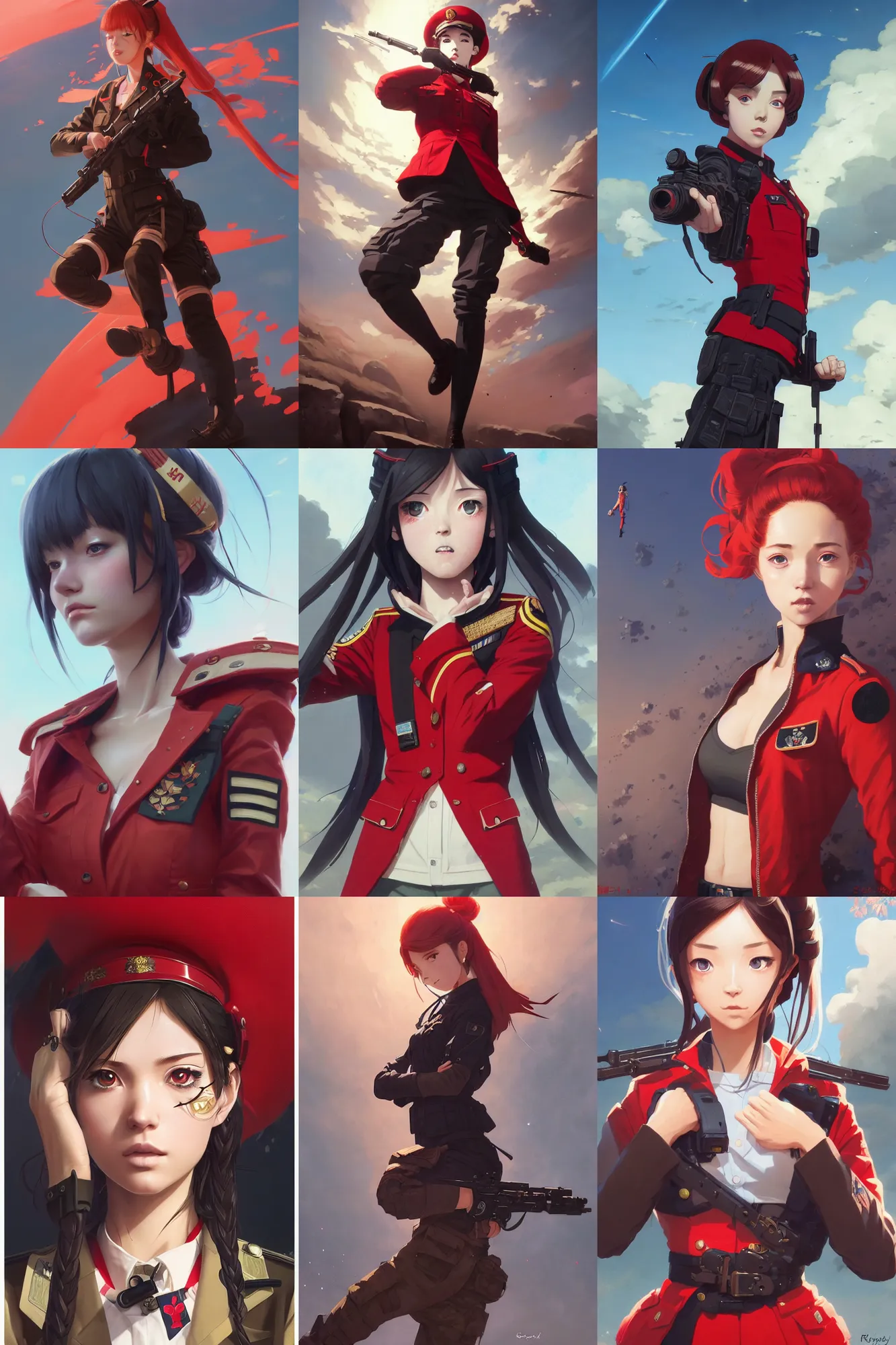 Prompt: highly detailed portrait of beautiful girl with anime features wearing a red and black military uniform, detailed hands, dynamic pose, stephen bliss, unreal engine, by greg rutkowski, loish, rhads, ferdinand knab, makoto shinkai and lois van baarle, ilya kuvshinov, rossdraws, tom bagshaw, global illumination, radiant light, detailed intricate environment