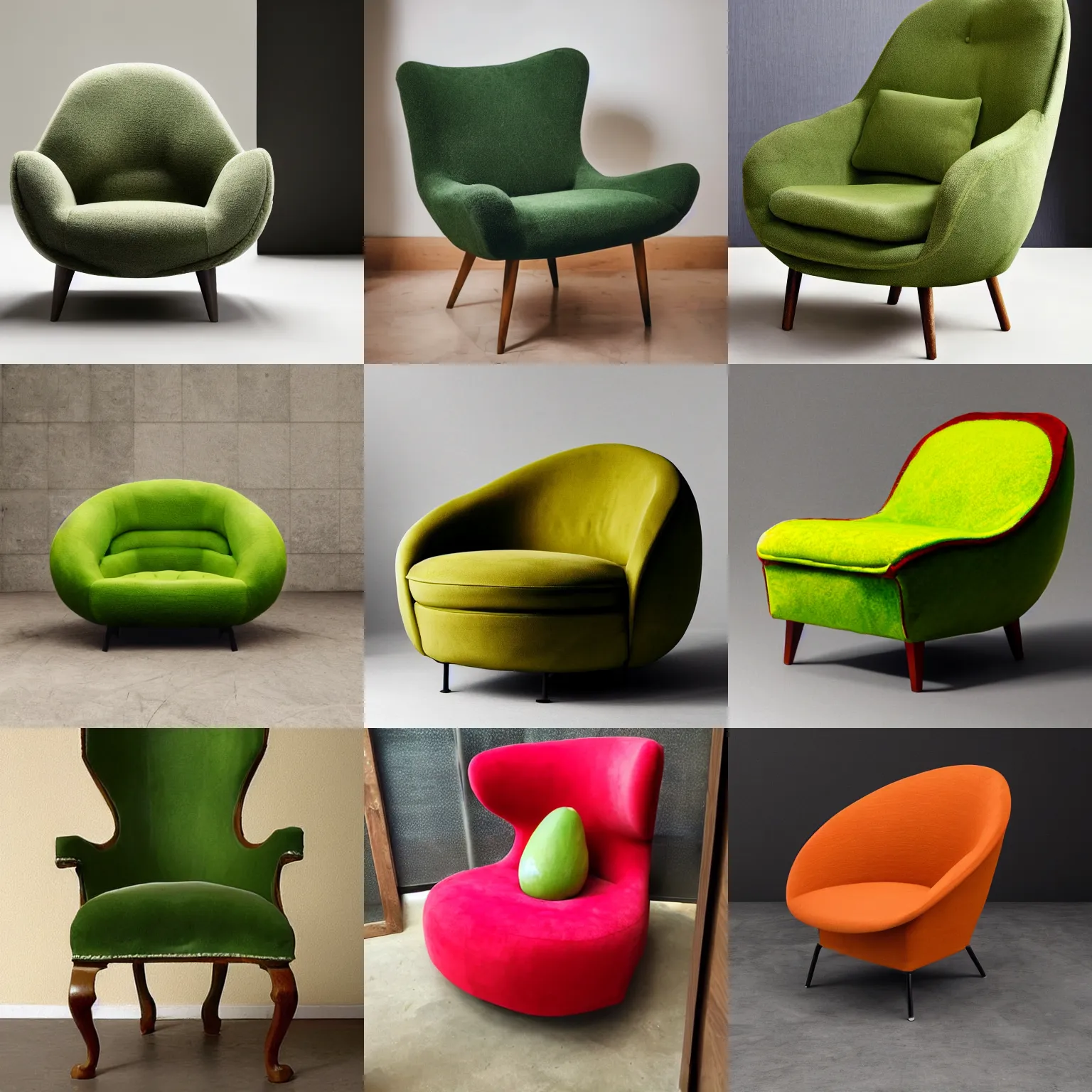 Image similar to an armchair in the shape of an avocado