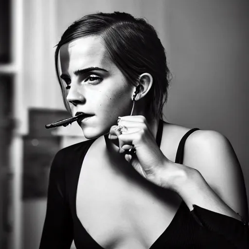 Prompt: Emma Watson smoking cigares, realistic, photo studio, HDR, 8k, trending on artstation