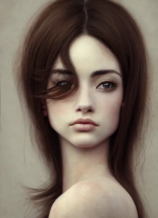 Image similar to photo gorgeous young italian woman, brunette hair, cow looking over shoulder, in the style of stefan kostic, realistic, sharp focus, 8 k high definition, insanely detailed, intricate, elegant, art by david cronenberg and stanley lau and artgerm and yoshitako amano and ryden and kawase hasui, artstation