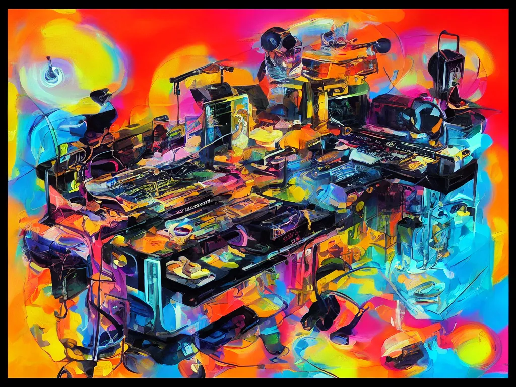 Image similar to music is life, neo funk, retro - futurism, mixed media with oil paint, thick strokes, canvas, warm color palette, designed by artstationhq, retro, groovy, 3 d shading, low fi,