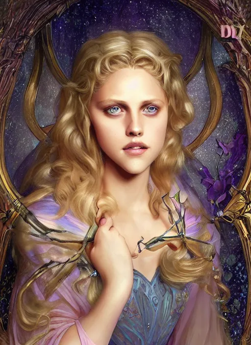 Image similar to beautiful young happy teresa palmer as the aurora sleeping beauty princess, closeup, d & d, fantasy, intricate, elegant, highly detailed, digital painting, artstation, concept art, matte, sharp focus, illustration, art by artgerm and greg rutkowski and alphonse mucha